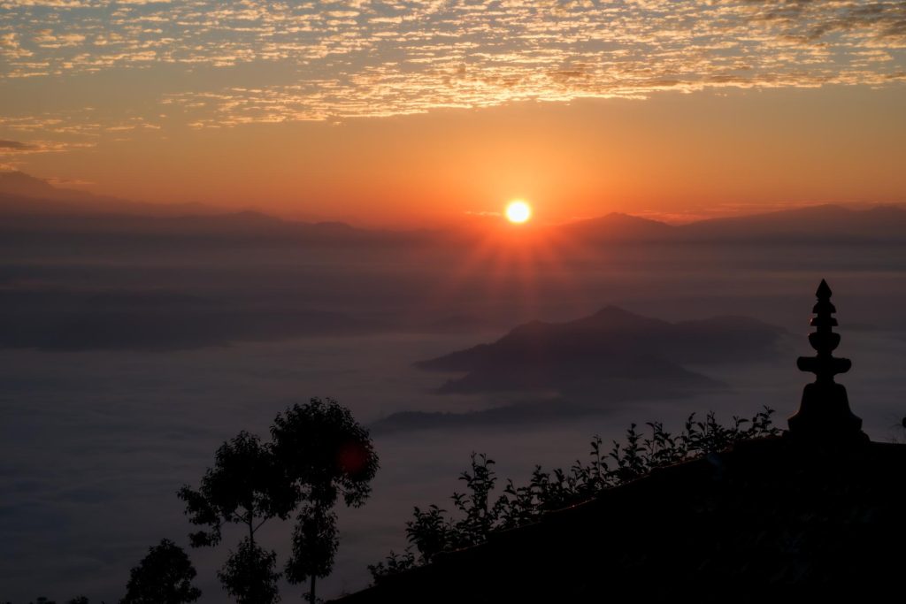Bethanchowk sunset view above a sea of clouds in Nepal